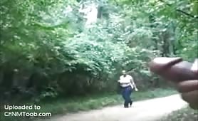 BBW watches a guy jerkoff outdoors