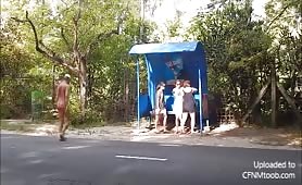 Naked at the bus stop