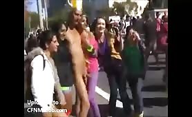 Posing nude in public with girls