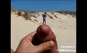 Stroking for MILF on nude beach
