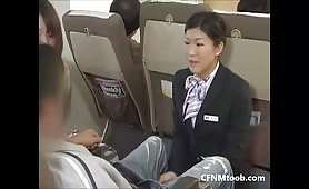 Japanese stewardess CFNM handjob