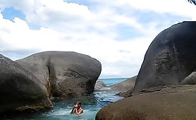 Jumping in the sea naked