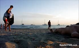 Women react to semi hard cock on beach