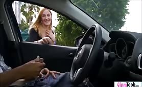 Cum covered hands car handjob