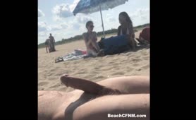 Get hard and cum on the beach